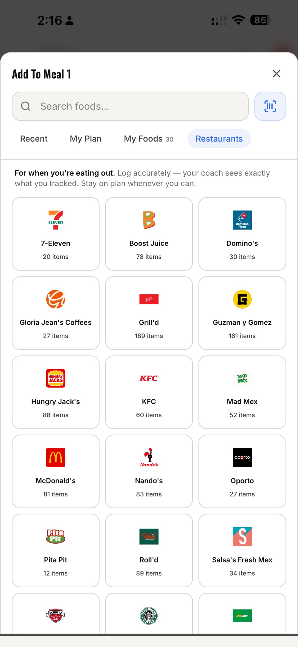 Restaurant menus in the client app, real menus logged straight from the app